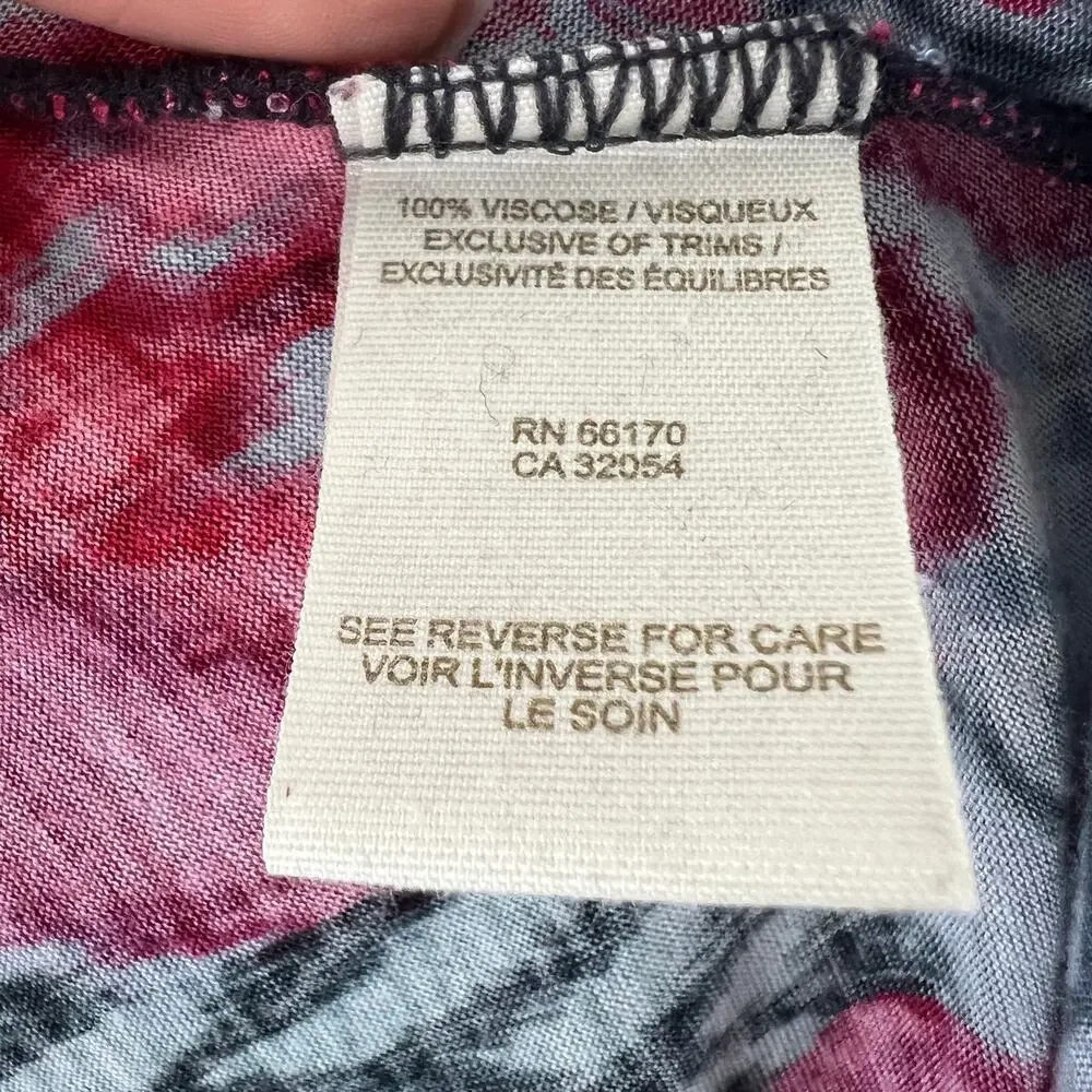 FREE PEOPLE Red Gray Floral Print Long Sleeve Round Neck Pullover Knit Top Sz S